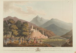 Widok miasta Briar, Walencja, wyryty przez Dubourga, 1814 (akwatinta barwna)