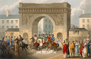 Wejście aliantów do Paryża, rytowane przez Matthew Dubourga (fl.1813-20) z „Anegdoty historyczne, wojskowe i morskie”, wyd. Edward Orme (1774-c.1820) 1818 (akwatinta) autorstwa John Heaviside Clark