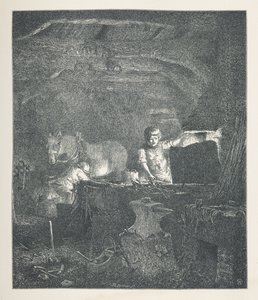 Płyta 13. Kowal.  Zdjęcia natury. Seria trzydziestu oryginalnych ilustracji narysowanych na drewnie przez JH Della i rytowanych przez R. Patersona.  John Henry Dell