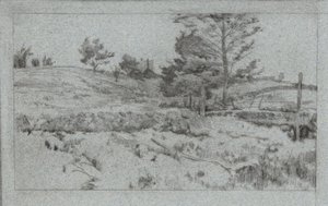 Krajobraz z kamiennym murem (szkic pól) autorstwa John Henry Twachtman