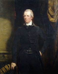 Portret Williama Pitta, stojącego trzy czwarte długości w ciemnej marynarce i bryczesach, autorstwa John Hoppner