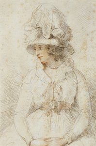 Portret damy, lata 80. XVIII w. (czarno-czerwona kreda wzmocniona bielą na jasnożółtym papierze) autorstwa John Hoppner