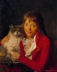 Dziecko i jego kot Obraz Johna Hoppnera (1758-1810) XIX-wieczny Paryż, Musee d