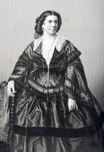Madame Anna Bishop (1810–84) grawerowana przez D.J. Pound z fotografii, z „The Drawing-Room of Eminent Personages, Volume 2”, wydanej w Londynie, 1860 autorstwa John Jabez Edwin Paisley Mayall