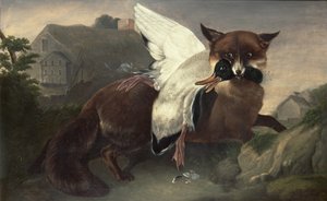 Lis i gęś, ok. 1835 (olej na płótnie) autorstwa John James Audubon