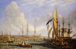 Scena morska przed Plymouth (Anglia), sierpień 1815. Olej na płótnie autorstwa John James Chalon