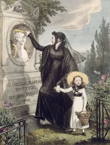 Cmentarz Pere Lachaise, wydrukowany przez Charlesa Josepha Hullmandela (1789-1850) wyd. 1822 (kolor grawerowany)