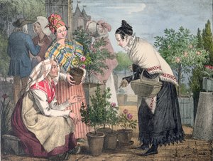 Targ kwiatowy, Paryż, ryty przez Charlesa Josepha Hullmandela (1789-1850), opublikowana w 1821 r.