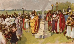 Konstantyn Wielki składa ofiarę na przybycie pierwszych chrześcijan, York, 306 (chromolitho)