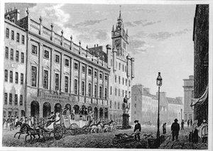Widok ratusza, Exchange, Glasgow, rytowany przez Josepha Swana, 1828