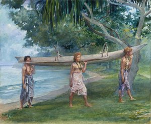 Dziewczyny niosące kajak, Vaiala na Samoa, 1891.
