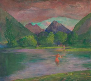 Wejście do rzeki Tautira, Tahiti. Rybak na włócznię