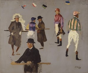 Dżokeje i właściciele w Epsom autorstwa John Lavery