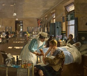 Pierwszy ranny w londyńskim szpitalu, sierpień 1914 r. autorstwa John Lavery