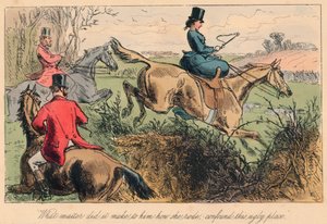„Jakie znaczenie miało dla niego to, jak jeździła, zmieszaj to brzydkie miejsce”, 1865. Artyści: John Leech, Hablot Knight Browne. autorstwa John Leech, Hablot Knight Browne
