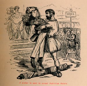 Lictor zostaje wysłany, by aresztować Publiliusa Volero, 1852 r. autorstwa John Leech
