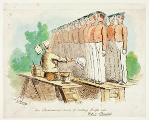 Ekonomiczny sposób wkładania żołnierzy do białych spodni autorstwa John Leech