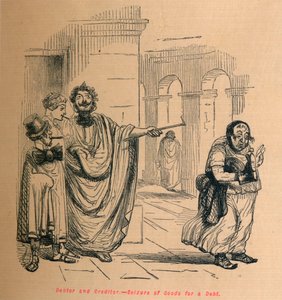Dłużnik i wierzyciel - Zajęcie mienia za dług, 1852 autorstwa John Leech