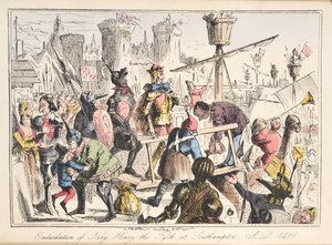 Zaokrętowanie Henryka V. w Southampton, AD 1415, z The Comic History of England, wyd. 1864 (akwaforta ręczna) autorstwa John Leech