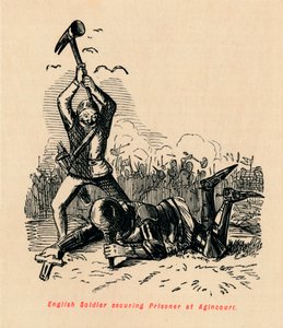 Angielski żołnierz zabezpieczający więźnia w Agincourt, c1860, c1860 autorstwa John Leech