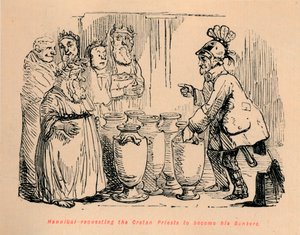 Hannibal prosi kreteńskich kapłanów, aby zostali jego bankierami, 1852 autorstwa John Leech