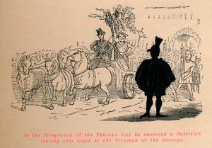 Na pierwszym planie Tableau widać patrycjusza wyglądającego bardzo czarno na Triumf t autorstwa John Leech