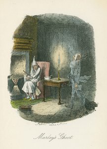 Duch Marleya ukazujący się Scrooge’owi. Ilustracja Johna Leecha (1817-64) dla Charlesa Dickensa Opowieść wigilijna, Londyn 1843-1844.