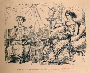 Panna Fabia zdumiona podwójnym pukaniem patrycjuszy, 1852 r autorstwa John Leech