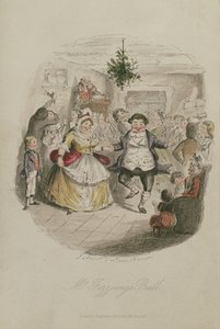 Pan Fezzywigs Ball, ilustracja z Opowieści wigilijnej Karola Dickensa (1812-1870), pub.1843 (ręcznie kolorowana grawerunek) autorstwa John Leech