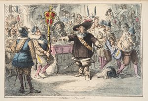 Zabierz tę bombkę, Cromwell rozwiązujący Długi Parlament, z The Comic History of England, wyd. 1864 (akwaforta ręczna)