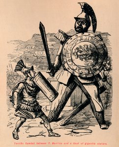 Wspaniała walka między T Manliusem a gigantycznym Galem, 1852 autorstwa John Leech