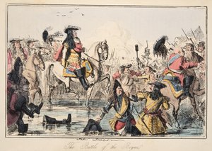 Bitwa pod Boyne, z The Comic History of England, wyd. 1864 (akwaforta ręczna) autorstwa John Leech