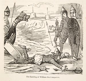 The Landing of William the Conqueror, z The Comic History of England, wyd. 1864 (drzeworyt) autorstwa John Leech