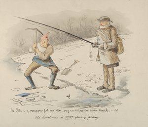 Szczupak jest żarłoczną rybą i kąsa chętnie w miesiącach zimowych – Old Gentleman..., 1830-64. autorstwa John Leech