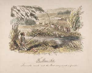 Brzeg rzeki, sprzyjający wiatr i pstrąg wznoszący się najszybciej jak to możliwe, 1830-64. autorstwa John Leech