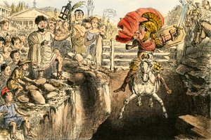 Waleczny Curtius skaczący w przepaści autorstwa John Leech