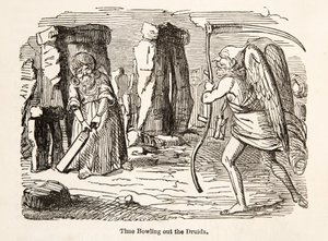 Time Bowling out the Druids, z The Comic History of England, wyd. 1864 autorstwa John Leech