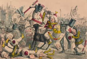 Wspaniała walka między Richardem Coeurem de Lion i Saladynem, 1850 autorstwa John Leech and Gilbert Abbott A Beckett