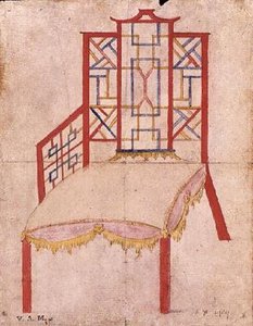 Projekt krzesła Chinoiserie, ok.1753 (akwarela na papierze) autorstwa John Linnell
