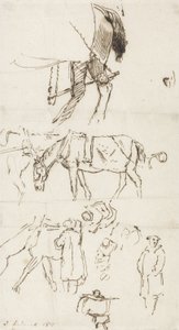 Studia nad końmi, ludźmi i powozami, 1811 (pióro i brązowy atrament na papierze) autorstwa John Linnell