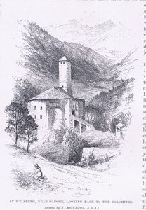 W Welsberg, niedaleko Cadore, patrząc wstecz na Dolomity, z The Magazine of Art 1893, Cassell and Company autorstwa John MacWhirter