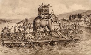 Hannibal przekraczający rzekę Rodan (litografia) autorstwa John Macfarlane