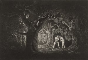 Adam słyszy Głos Wszechmogącego, c.1827 (mezzotinta) autorstwa John Martin