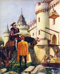 Król Francji Franciszek I nadzorujący budowę zamków (kolorowa litografia) autorstwa John Millar Watt