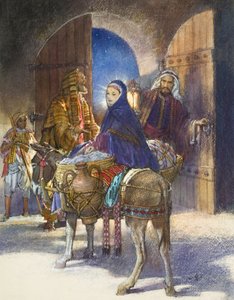 Opowieść karczmarza: Maryja i Józef przybywają do Betlejem (gwasz na papierze) autorstwa John Millar Watt