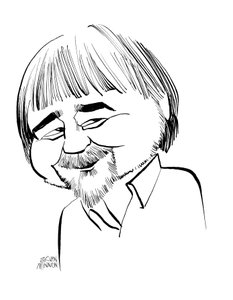 Alan Bleasdale karykatura, angielski dramaturg telewizyjny: b autorstwa John Minnion