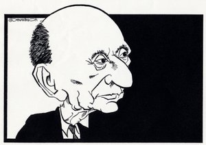 Arnold Schoenberg, karykatura autorstwa John Minnion