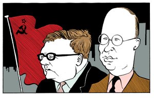 Dmitrij Szostakowicz i Siergiej Prokofiew z flagą radziecką autorstwa John Minnion