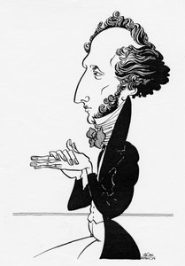 Felix Mendelssohn - karykatura niemieckiego kompozytora, 3 lutego 1809 - 4 listopada 1847 r. autorstwa John Minnion