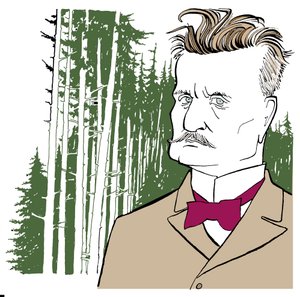 Jean Sibelius na tle fińskich lasów autorstwa John Minnion